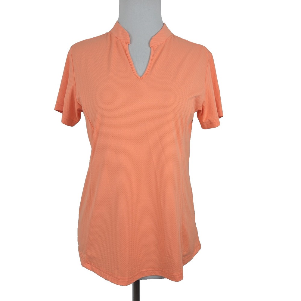 Obla‎ Women's Small Orange Polo Shirt V-neck Short Sleeve Collarless Tennis Top